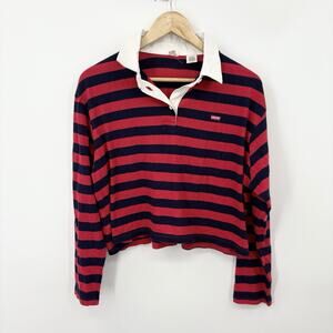 Levi’s Rugby Shirt Womens Small Cropped Pullover Preppy Old Money Sweatshirt 90s